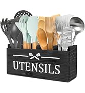 RedCall Extra Large Utensil Holder Organizer,4 Compartments Wooden Kitchen Tool Holder for Counte...