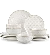 MALACASA 16 Pieces Dinnerware Sets, Modern Relief Design Plates and Bowls Sets, White Dish Set fo...