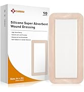 Carbou 4"x 8" Silicone Super Absorbent Wound Dressing, 10 Individual Pack, Self-Adhesive Waterpro...