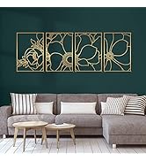 Glamativity 4 Pack Gold Wall Art Décor, Flower Minimalist Décor Single Line Art Wall Décor, Real ...