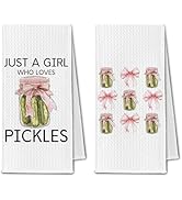 ChissNook Pickle Gifts Kitchen Towels, Coquette Pink Bow Hand Dish Towel for Bathroom & Kitchen S...