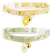 2 Pack Cotton Breakaway Cat Collar with Bell,Yellow&Green Flowers Pendant Cute Cat Collar Kitten ...