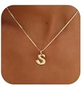 Thaivor Bubble Letter Necklace Initial Necklaces for Women Dainty Charm Pendant Necklace Trendy N...