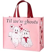 WRAPAHOLIC 13" Ghost Valentine's Day Large Reusable Gift Bag with Handles - Pink Ghost Lover Gift...