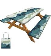 Picnic Table Cover with Bench Covers Camping Tablecloth with Storage Bag Windproof Waterproof Pic...