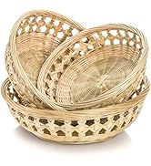 ZENFUN 3 Packs Round Woven Bread Basket, Bamboo Serving Trays, Handwoven Baskets Fruit Basket, Ra...
