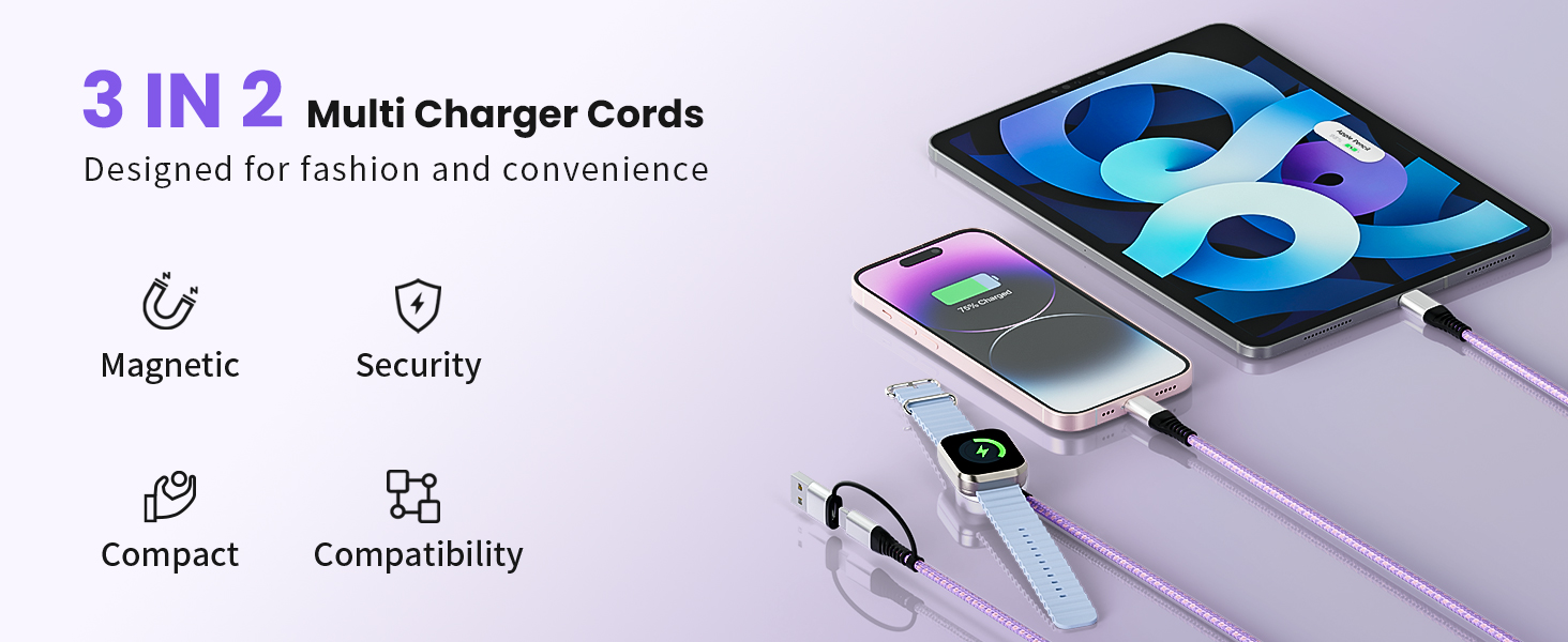 3 in 2 Multi Charging Cable for iWatch Charger for iPhone