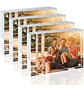 Egofine 4x6 Acrylic Frames 4 Pack, 20mm Thicker Frameless Clear Picture Frames, Double Sided Magn...