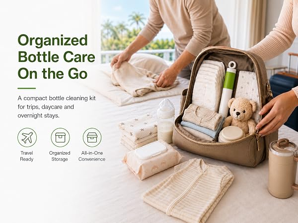 Portable baby bottle cleaning kit for travel and daycare
