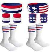 SHANGXING American Flag Sports Headband and Wristband- Striped Sweatband Set for Basketball, Foot...