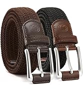 CHAOREN Stretch Belt Men 2 Pack - 1 3/8" Braided Golf Belts For Men - Casual Elastic For Pants an...