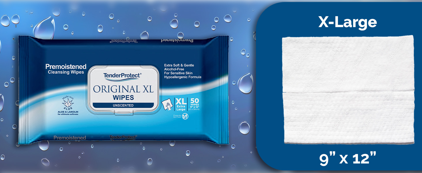TENDERProtect Original X-Large XL incontinent disposable wipes 9 x 12 inch