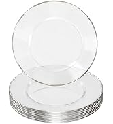 Home Breeze 13 Inch Charger Plates, 8 Pack, Clear Charger Plates with Silver Rim, Heavy Duty Disp...