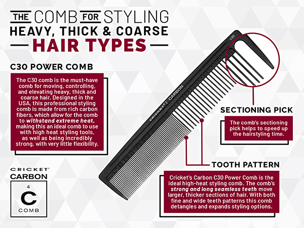 The Comb for Styling Heavy Thick and Coarse Hair Types C30 Carbon Power Comb