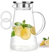 Potdoctor Glass Pitcher with Lid, 2 Liter 68oz Water Pitcher with Handle and Spout for Fridge, Bo...