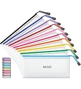 JARLINK 10 Pack A6 (9.3 × 4.0 in) Mesh Zipper Pouch Bags, Waterproof Pencil Pouch for School Supp...