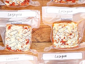 frozen lasagna in Souper Cubes vacuum seal bags