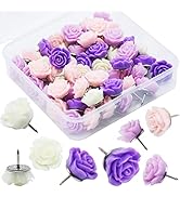 YOUDEFUL 60Pcs Decorative Pushpins, Purple Rose Flower Push Pin with Gradient Color, Cork Board T...