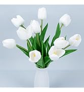 MAQIHAN 10 White Tulips Artificial Flowers - Fake White Tulips Real Touch Flowers Artificial Tuli...