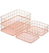 Hacaroa 4 Pack Rose Gold Wire Mesh Basket, Metal Desk Drawer Organizer Desktop Holder Tray for Co...