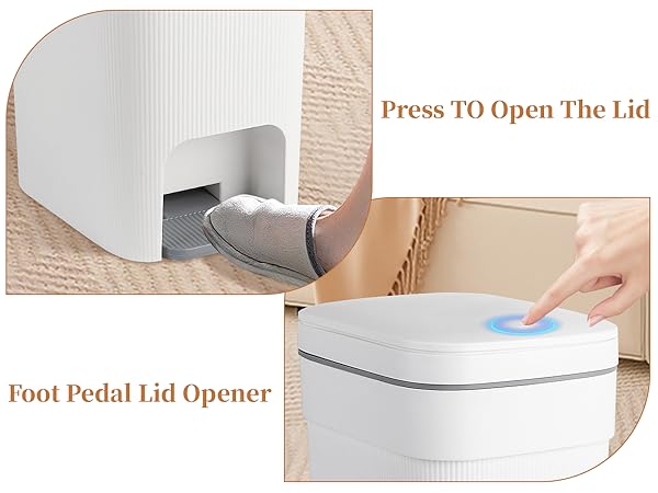 Two Ways to Open the Kitchen Trash Can, Foot Pedal Lid Opener, Press TO Open The Lid