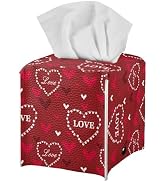 ZOUTAIRONG Valentine's Day Heart Tissue Box Cover Square Tissue Holder for Bathroom, Bedroom, Din...