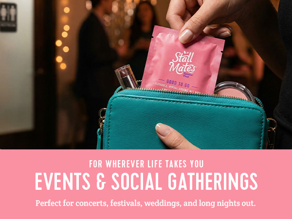 Stall Mates, Individually wrapped wet wipes for on-the-go. Ready for events and social gatherings