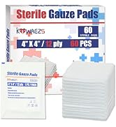 KIWAEZS 60 Pack Sterile 4x4 Large Gauze Pads - 12-ply Woven USP IV Thick Mesh for Enhanced Absorp...