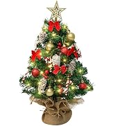 24 Inch Mini Christmas Tree, Small Artificial Christmas Tree with LED String Lights, Star Tree To...