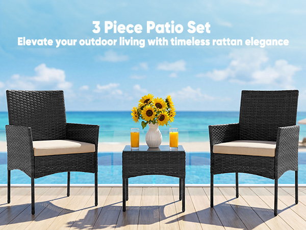 3-Piece Wicker Set for Small Balcony & Patio