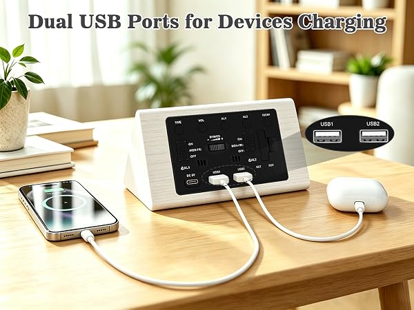 clock with usb charging ports