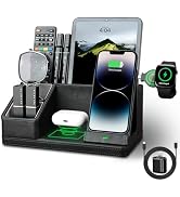 KINGFOM Leather Desk Organizer with Charging Station Multi-Functional Phone Pen Pencil Holder for...