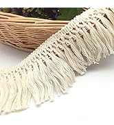 FQTANJU 5 Yards X 6cm Wide Cotton Tassel Fringe in Beige. (6cm)