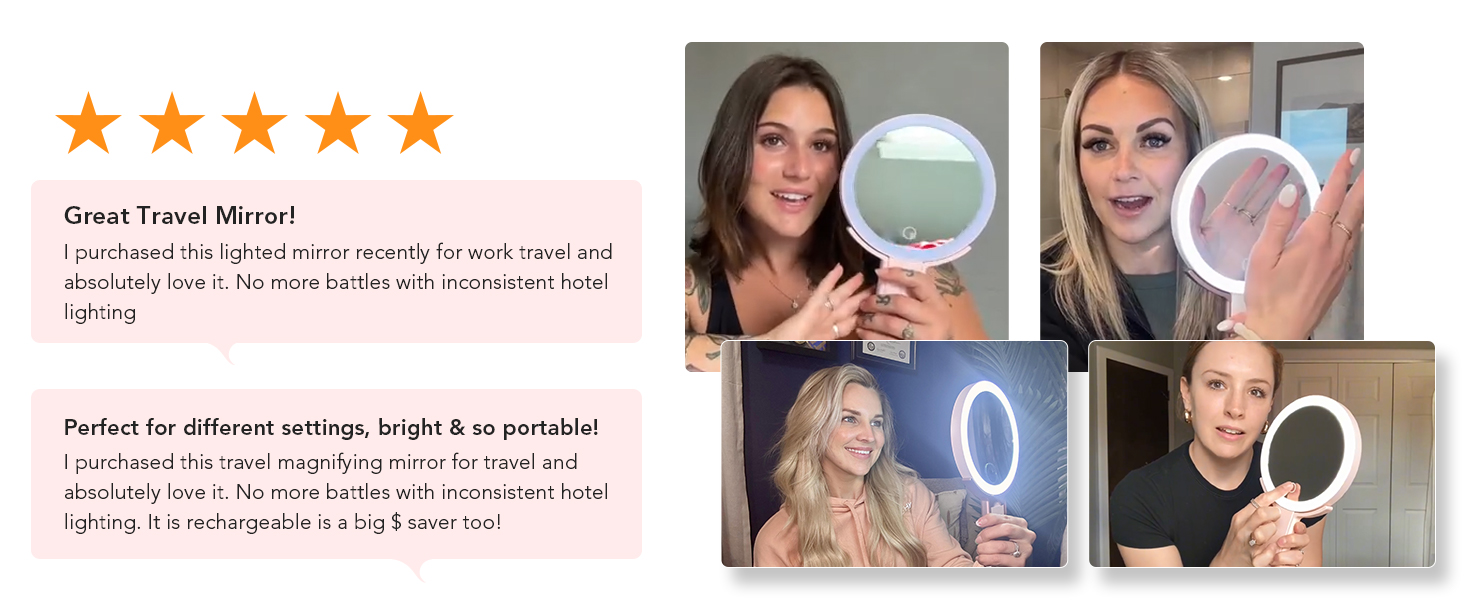 trave mirror with lights