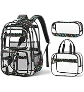 Fimibuke Clear Backpack for Boys, 3PCS Heavy Duty PVC Transparent Boys Backpack with Lunch Box & ...