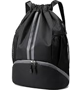 Hoedia Sports Drawstring Backpack - String Swim Gym Bag with Shoes Compartment and Wet Proof Pock...