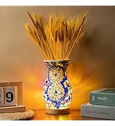 JAITAIK Mosaic Vase Lamp, Turkish Moroccan Table Lamp, Colorful Handmade Glass Vase, Water-Fillab...