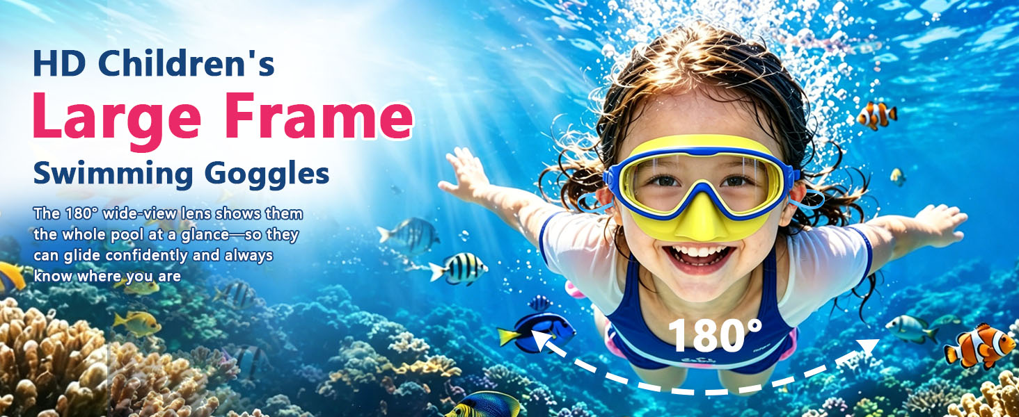 Kids Swim Goggles with Nose Cover wide view swim goggles wide vision swim mask for kids