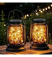 2 Pack Solar Mason Jar Lantern Outdoor Waterproof, Hanging Solar Lantern Lights for Outside, Fair...
