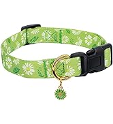 Cotton Handmade Dog Collar for Small Medium Large Dogs,Green Daisy with Pendant Cute Dog Collars,...