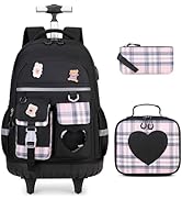 ACESAK Rolling Backpack for Girls - Roller Wheels School Bookbag with Lunch Bag & Pencil Pouch fo...