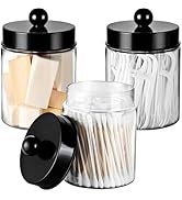 Komashr 3PC Farmhouse Decor Qtip Holder Apothecary Jars Bathroom Vanity Storage Organizer -Counte...