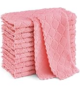 Homaxy 12 Pack Kitchen Dish Cloths(10 x 10 Inches, Pink), Super Soft and Absorbent Coral Velvet D...