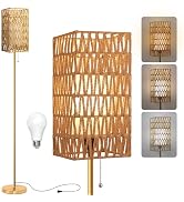 Ruiever Floor Lamp for Living Room,Farmhouse Rattan Floor lamp,Modern Standing lamp with Hand-Wor...