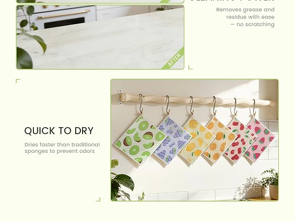 QUICK TO DRY Dries faster than traditional sponges to prevent odors