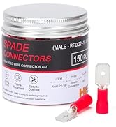 HKS 150PCS Male Vinyl Insulated Spade Connector Red 22-16 - 6.3mm 1/4" Electrical Quick Disconnec...