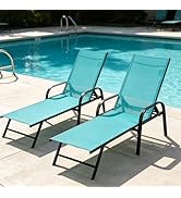 DUMOS 5-Position Foldable Chaise, Set of 2 Lounge Chair with Armrests, Sturdy Metal Frame Outdoor...