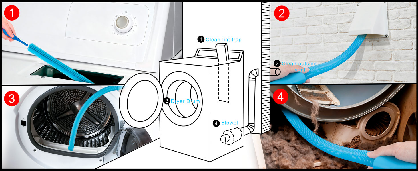4 Pieces Dryer Vent Cleaner Kit | Vacuum Hose Lint Trap Clean Tool