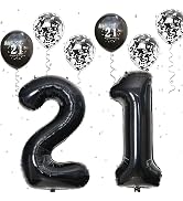 21st Birthday Balloons Black, 21st Birthday Decorations for Him with Large Number 21 Foil Balloon...