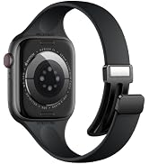 Charlam Slim Silicone Magnetic Band Compatible with Apple Watch Bands Women | Soft Breathable Thi...